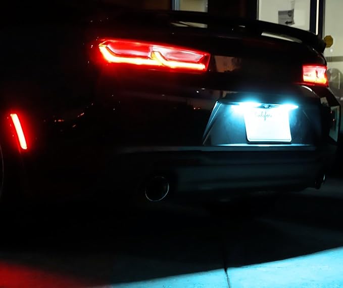 iJDMTOY Ice Blue Full LED License Plate Light Kit Compatible With Chevrolet 2014-24 Camaro, 2013-15 Malibu, 2011-15 Volt, 2016-up Cruze, 18-SMD Aqua LED & Can-bus Error Free