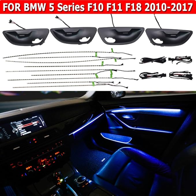 2 Colors Interior LED Stripe Decorative Door Ambient Light Blue and Orange for BMW 5 Series F10 F11 2010-2017 (Black)