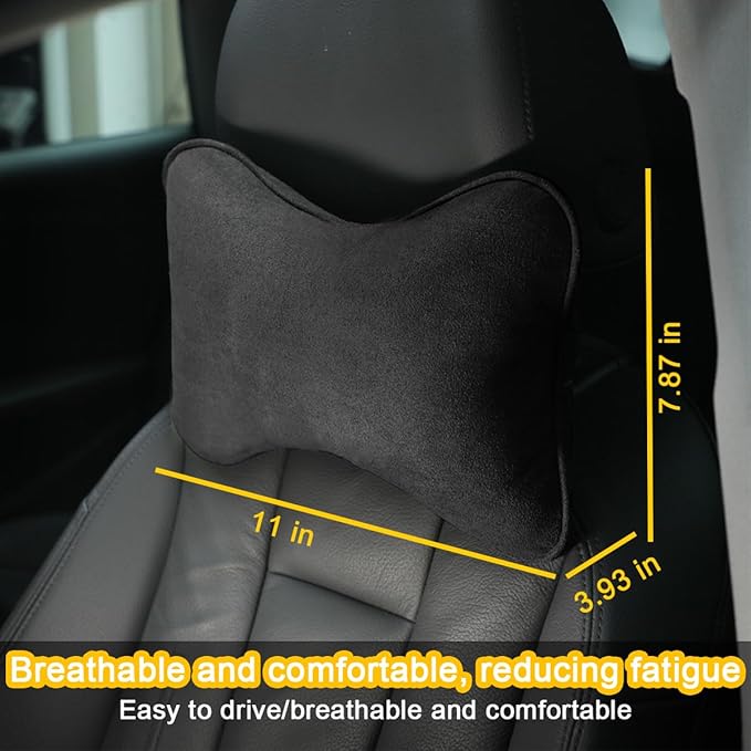 Car Neck Pillow, Soft Comfortable Memory Foam Auto Headrest Pillow Cushion with Adjustable Strap, Breathable Ergonomic Design Car Neck Pain Relief Cushion, Universal for Vehicles (Black)