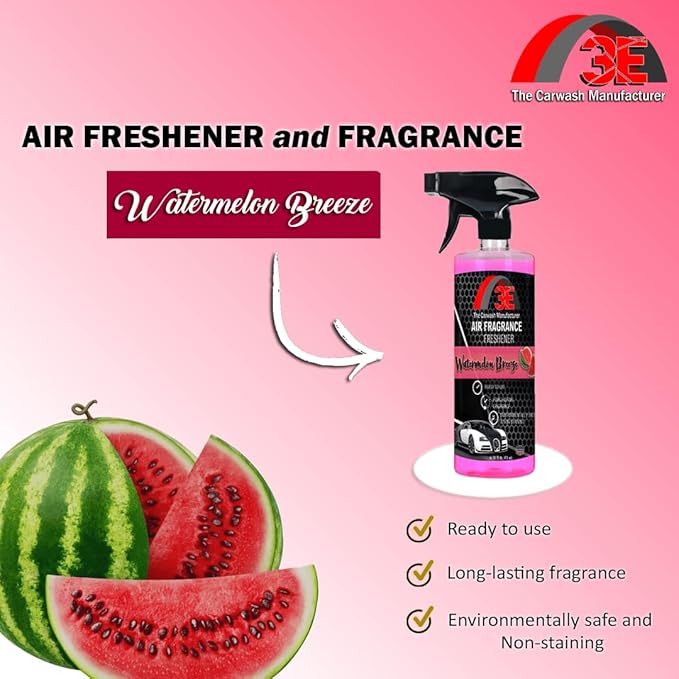 3E Car Air Freshener Premium Watermelon Scent 16 fl oz – Professional Automotive Air Freshener & Odor Eliminator, Long-Lasting Interior Fragrance for Cars, Trucks, SUVs, RV, Home & Office (WATERMELON)