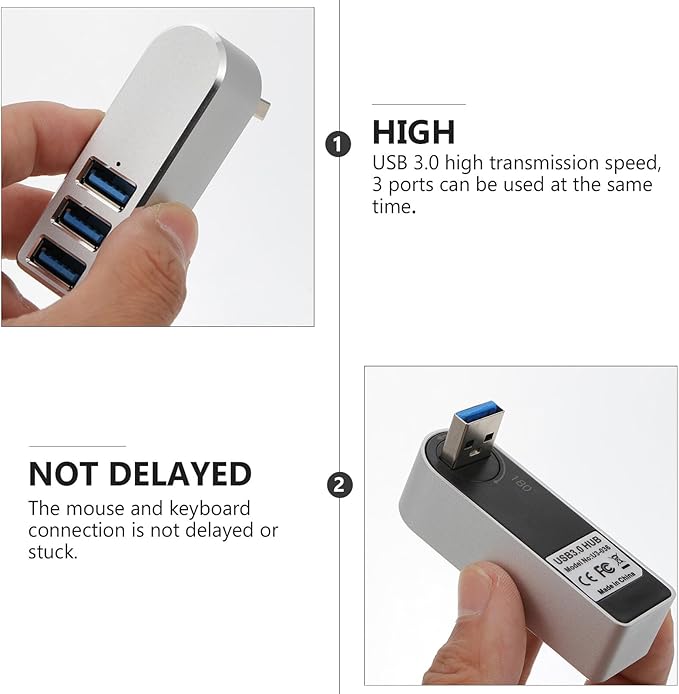 SEWACC Rotatable USB Hub Aluminum Alloy Expander for Phone Laptop Computer Accessories with Angle Wide Compatibility for USB Drive Keyboard Mouse Camera
