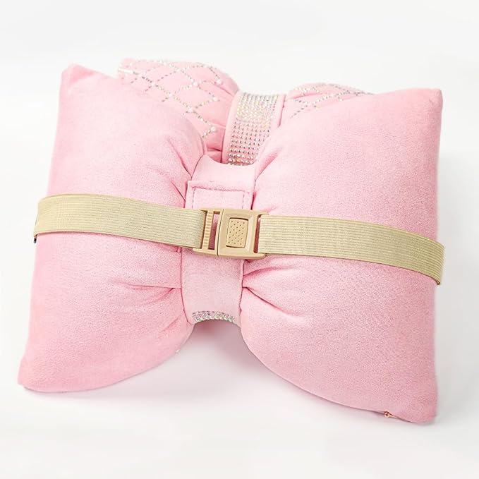 Car Headrest Pillow Pink Sparkly Bling Rhinestone Accessories for Women Bow Seat Neck Support Pillow for Travel Driver Chair Head Rest 2pcs