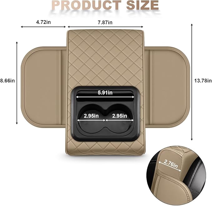 Center Console Cover Fit for Camry Faux Leather Car Armrest Cushion with Storage Bags, Cup Holder ＆ Phone Storage Multifunctional Middle Console Cover(Beige)