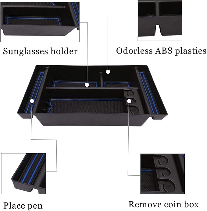 JOJOMARK Center Console Organizer Tray fits for 2019-2022 GMC Sierra/Chevy Silverado 1500 Accessories, 2020-2021 2022 2023 Silverado/Sierra 2500 HD/3500 HD (Half-size, Blue)