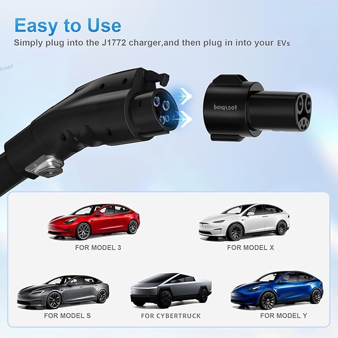 FOCSPROD J1772 to Tesla Charger Adapter, Max 80A 250V Fast Charging J1772 to NACS Adapter for Tesla Model 3/Y/X/S/Cybertruck Charging Adapter, Compatible with J1772 EV Charge to Tesla Adapter -UL 2252