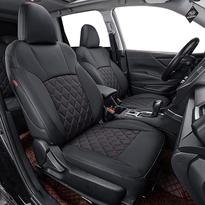 coverdream Forester Car Seat Covers Custom Fit for 2009-2013 Subaru Forester Seat Covers,Rear Seat Without Cup Holder,Full Coverage Waterproof Leather Seat Protector(Full Set,Black/Red)