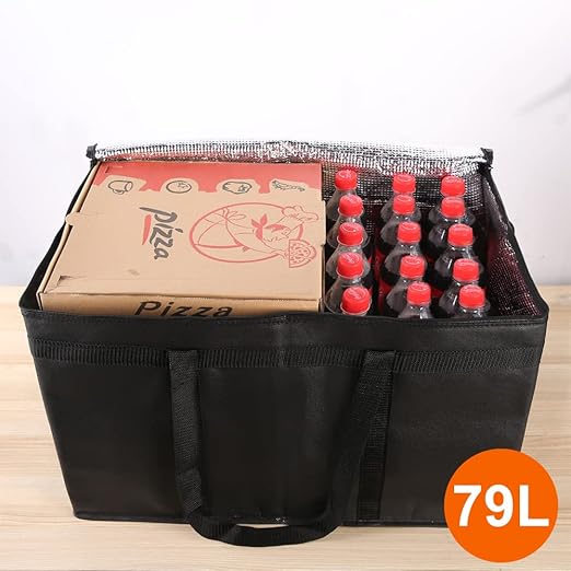 Bodaon 2-Pack Insulated Food Delivery Bag, XXX-Large Meal Grocery Tote Insulation Bag for Hot and cold Food, Commercial, Large Capacity Reusable Warming Bag, Heavy Duty Pizza Carrier, Black + Red
