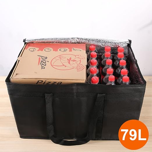 Bodaon 1PK Thermal Insulated Food Delivery Bag with Hard Bottom - 3X-Large Catering Cooler Bag for Hot and Cold Meals - Ideal for Commercial Pizza Transport, Grocery, Restaurants, and Events. Black