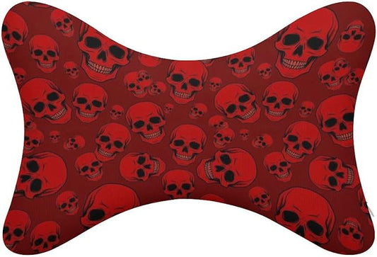 2 Pack Car Neck Pillow Compatible with Red Skulls, Softness Car Headrest Pillow for Driving with Adjustable Strap, Memory Foam Removable Cover, Comfortable Ergonomic Design