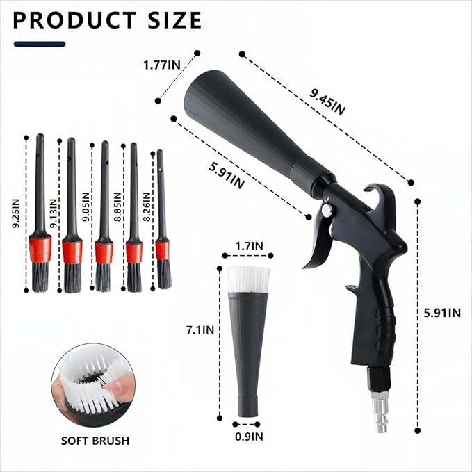 Tornado Detailing Car Cleaning Gun with Metal Nozzle | Interior Drying Air Gun | High Pressure Blower Gun | Car Cleaning Kit for Swiftly Removing Dirt and Dust with Air Flow