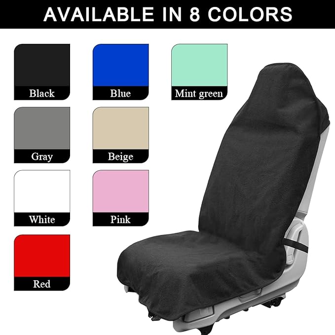 2PCS Car Towel Seat Cover, Waterproof Sweating Non-Slip Premium Soft Towel Carseat Protector, Universal Machine Washable Car Truck SUV Front Seat Cover for Gym Workout Beach Hiking (Black)