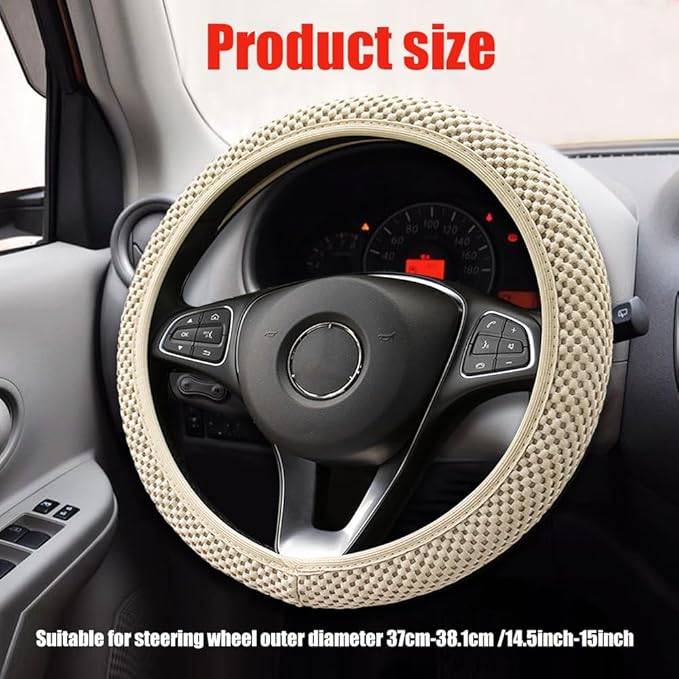 Elastic Stretch Steering Wheel Cover, Universal 15 Inch Car Steering Wheel Protector, Beige