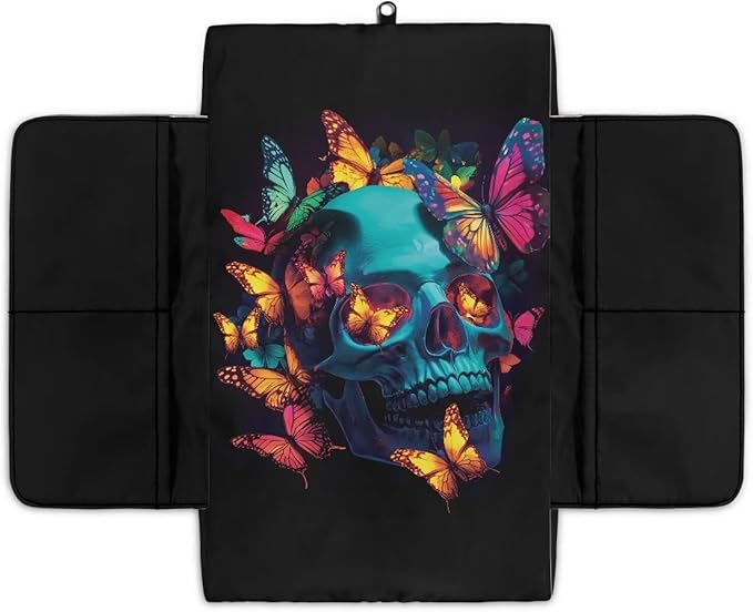 Wanyint Skull Butterfly Car Center Console Pad Non-Slip Armrest Box Mat with 4 Storage Bags Comfortable Center Console Armrest Pillow Arm Rest Cushion Protector Auto Accessories