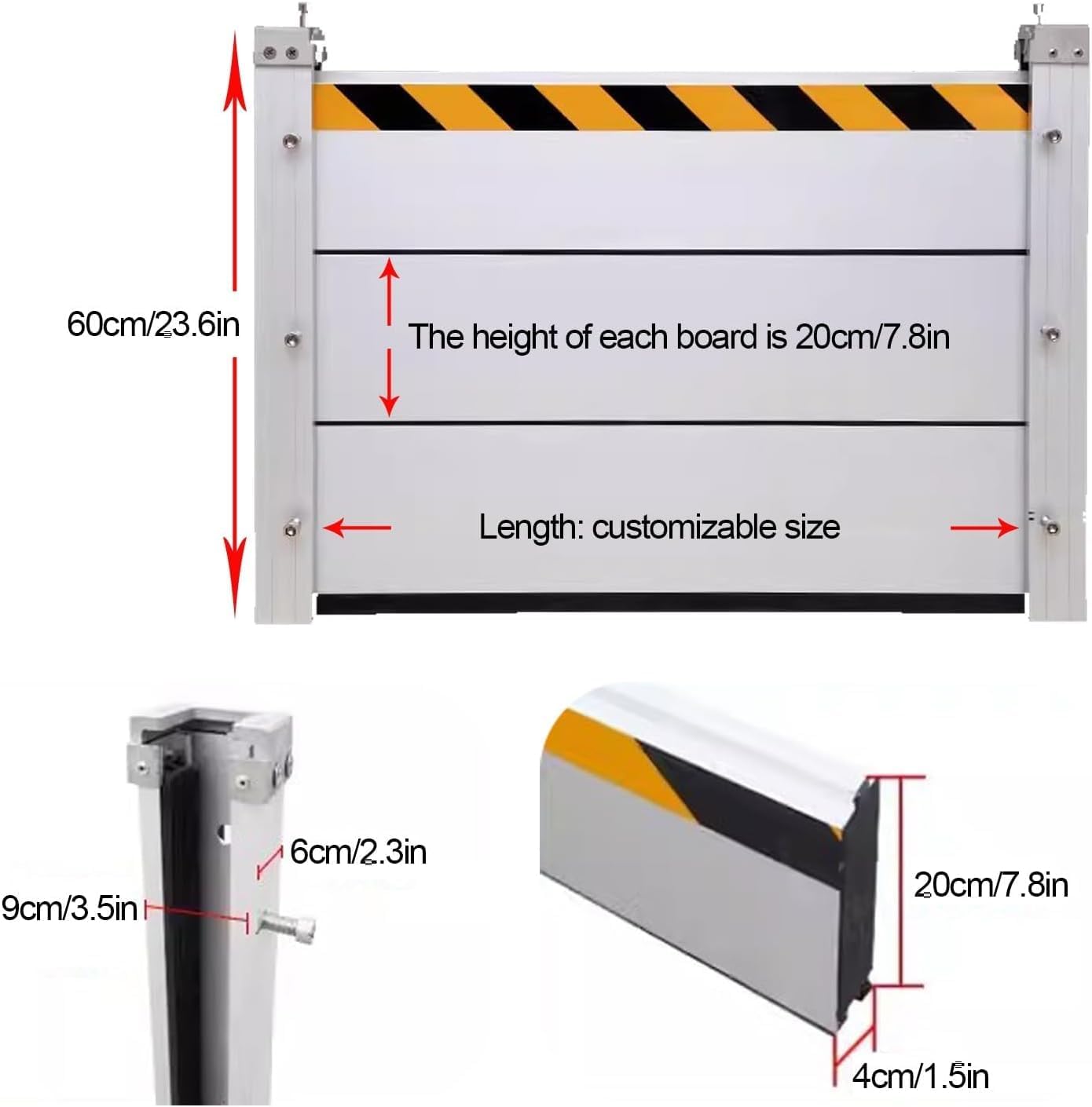 Reusable Heavy Duty Aluminum Flood Barriers for Home Exterior, Flood Protection Barriers Water Barrier Door Quick Detachable Garage Doors Detachable Mobile Rain Water Baffle (H 7.9 inch L 12FT)