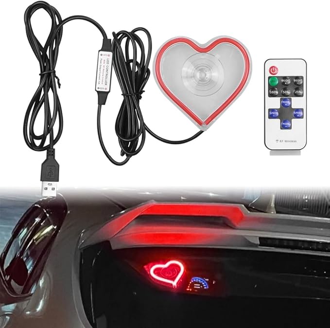 Car LED Ambient Light, Love Heart USB Vehicle Neon Lighting with Remote Control for Triangle or Back Window, Car Interior Accessories for Car, Bedroom, Party (Pink)