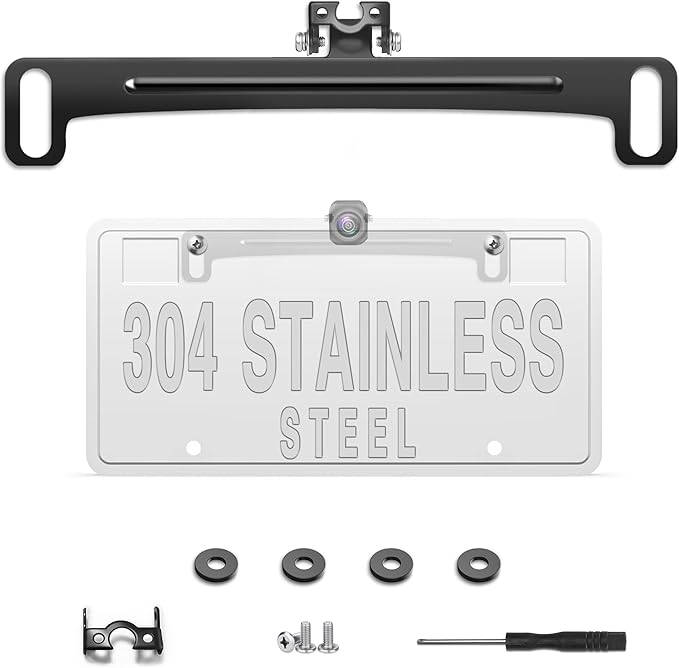 Pixelman Universal Car Rear View Camera License Plate Bracket, Upgraded Full Stainless Steel Backup Camera Mount, Dash Cam Mirror Accessory, Only Installation Holder