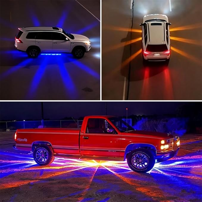 2PCS Dual Revolution LED Watermelon Lights with Bracket, Semi Truck Marker Lights with 3 Color Modes, Super Bright Star Watermelon LED Lights, Universal Underglow Lights for Trucks (Red and Blue)