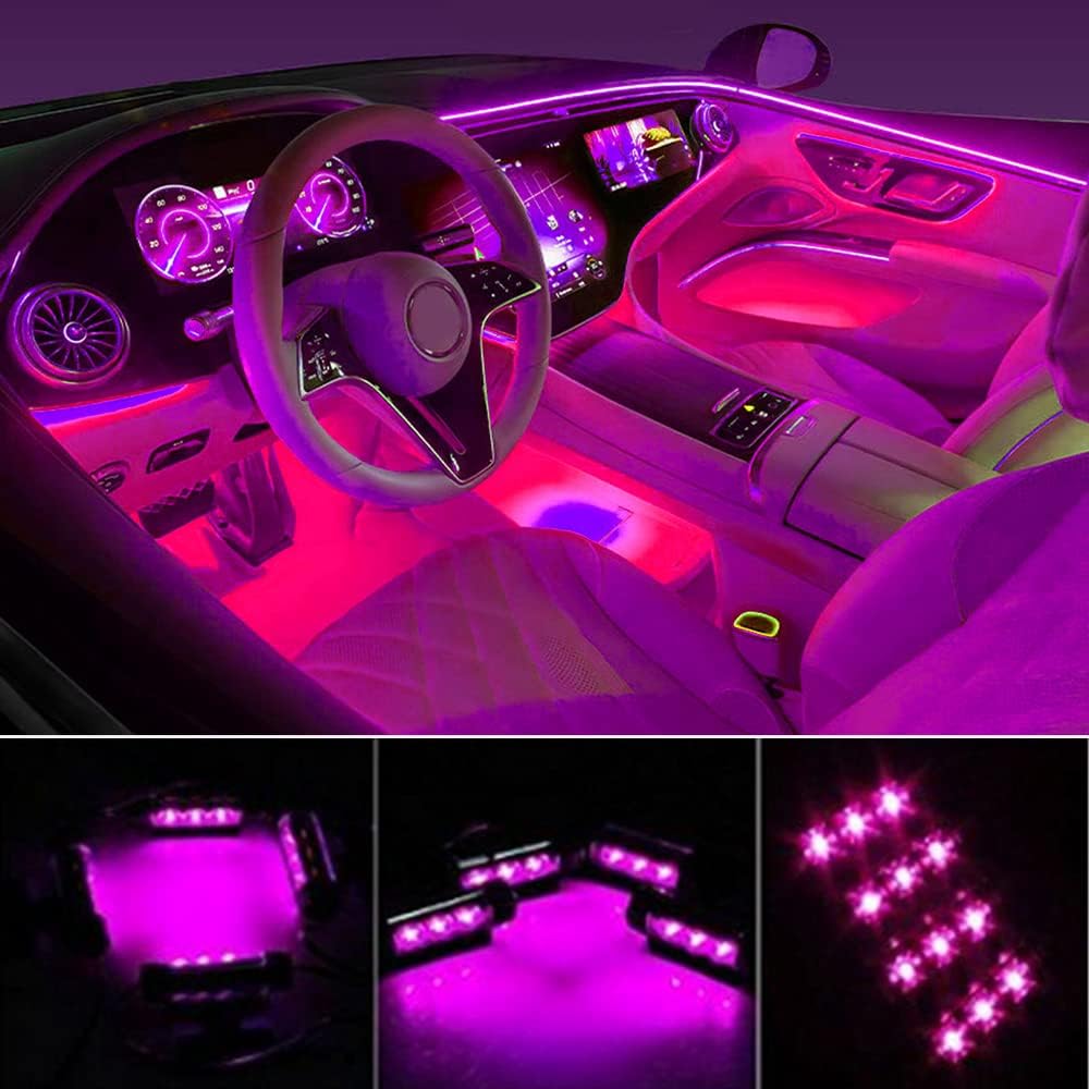 Car LED Strip Light, EJ's SUPER CAR 4pcs 36 LED Car Interior Lights Under Dash Lighting Waterproof Kit,Atmosphere Neon Lights Strip for Car,DC 12V(Pink)