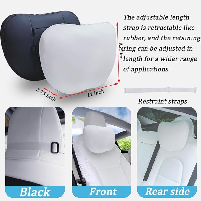 Seat Headrest Neck Pillow for Tesla Model S/X/3/Y Juniper 19-25 Car Neck Support Pillow Seat Headreck Cushion Nappa Leather Neck Support Car Accessories(1pcs White)
