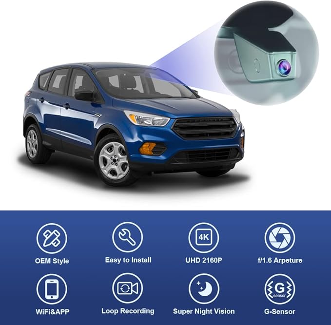 Fitcamx 4K Dash Cam Suitable for Ford Escape Explorer & Lincoln Aviator Nautilus Navigator Corsair, Integrated OEM Look, UHD 2160P Video WiFi, G-Sensor, Loop Recording, Easy to Install, 64GB Card