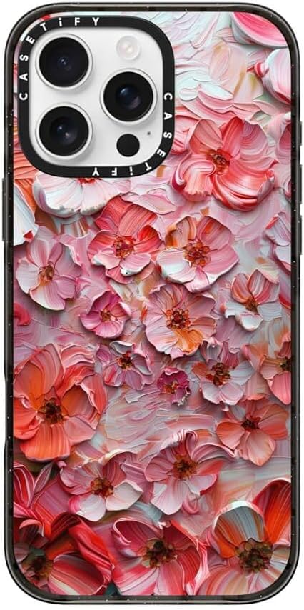 CASETiFY Impact iPhone 16 Pro Max Case [4X Military Grade Drop Tested / 8.2ft Drop Protection/Compatible with Magsafe] - Barcelona Flower Rose Garden - Clear Black