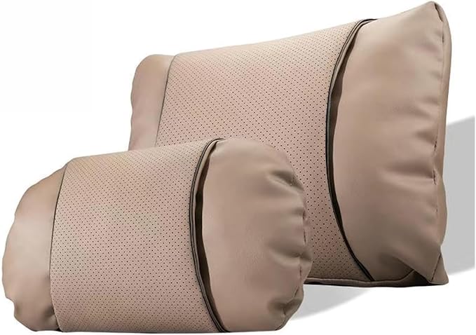 1/2PCS PU Leather Car Neck Pillow & Lumbar Support Cushion, Breathable Universal Seat Headrest Waist Pad, Soft Support Cushion for Daily Driving and Travel(E Style)