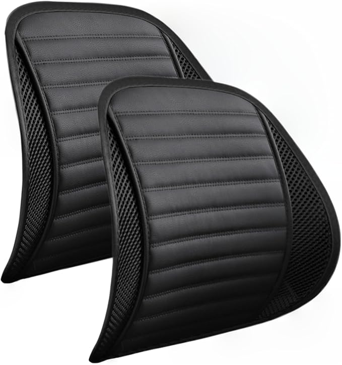 Premium Car Interior Back Support - Versatile Lumbar Cushion for Driver Seat with Breathable Fabric and Adjustable Strap. (2, Black)