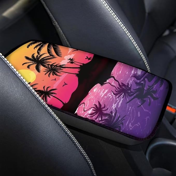 Coldinair Palm Tree Sunset Universal Car Center Console Pad Soft Armrest Protector Cover Fit for Most Vehicle,SUV,Truck,Car Interior Accessories Decor
