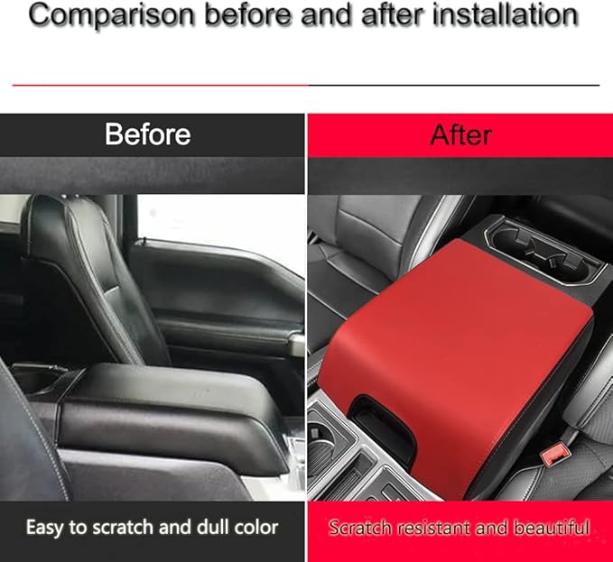 XITER 1PC Leather Center Console Armrest Box Cover Waterproof Cushion Pad for F150 2015-2020 F250 F350 F450 Super Duty 2017-2022 Expedition 2018-2023(Red+Black)