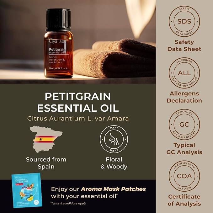 100% Pure Petitgrain Essential Oil - 0.34 Fl Oz - Petitgrain Oil for Hair, Skin, Diffuser, Aromatherapy & DIY Candle Making Scent