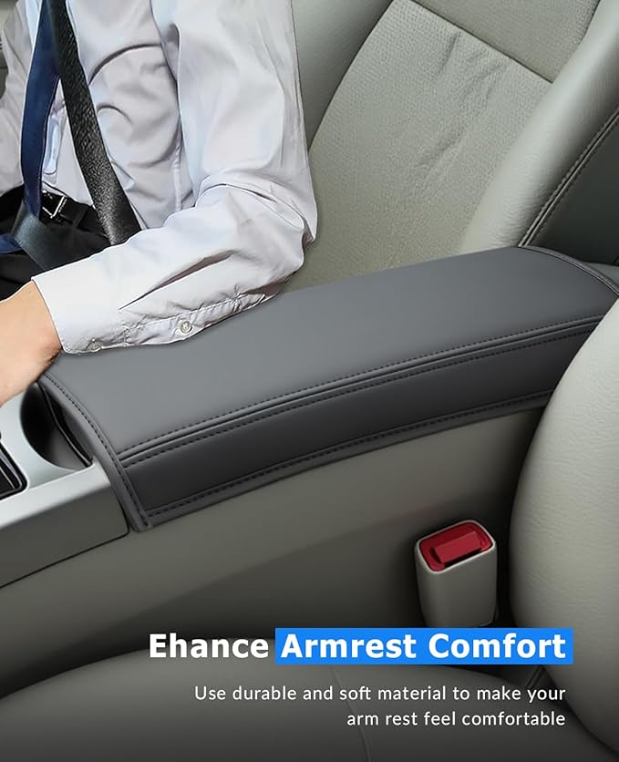 INTGET Center Console Cover for Toyota Prius Accessories 2004 2005 2006 2007 2008 2009 Leather with Thin Pad Middle Armrest Cover Car Interior Arm Rest Lid Protector (Black Stitches, with Thin Pad)