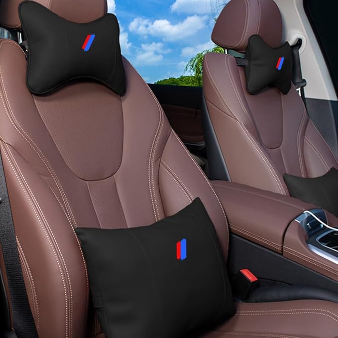 Generic 2 PCS Car Neck Pillow Compatible with BMW 1 2 3 4 5 6 7 Series X1 X2 X3 X4 X5 X6 X7 Accessories, Car Soft PU Leather Headrest Neck Support