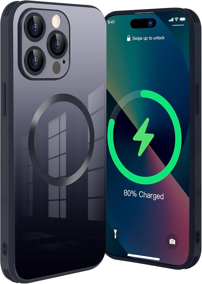 Guppy Compatible with iPhone 14 Pro with MagSafe Case, Magnetic Gradient Case with MagSafe Charging, Gradient Glass Back Cover with Lens Film-Black