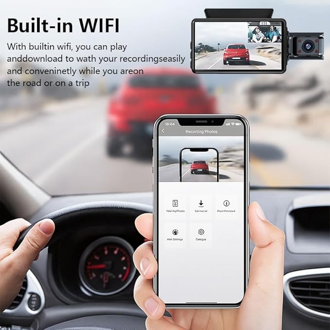 Dash Cam Front and Rear, 1080P Dual Dash Camera, WiFi & App Control, IR Night Vision, 170° Wide Angle, G-Sensor, Parking Mode, 24/7 Loop Recording, 64GB Micro SD Card Included – Black