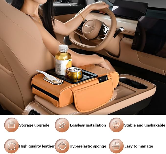 Car Armrest Cushion for SUV with Cup Holder 2.75" Height,5-in-1 Center Console Cover with 2 Storage Bags, Tissue Box Slot, Phone Slot for Sedans, Accessories Interior Organizers (Grey)