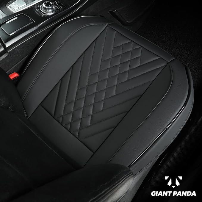 GIANT PANDA Premium PU Leather Front Car Seat Cover Protector Anti-Slip Bottom Seat Cover Fits 95% of Vehicles, Wrapping Around The Bottom (1 Pack - Black)