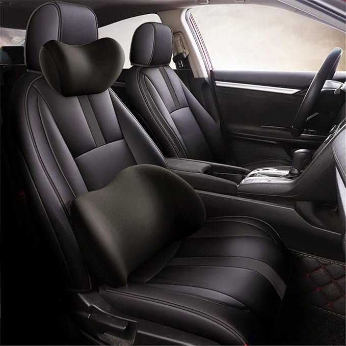 2025 New Car Headrest & Lumbar Support Cushion, Ergonomic Car Seat Headrest Neck Rest Cushion Lumbar Support Pillow Memory Foam & Breathable Removable Cover for Neck Back Pain Relief (Black)