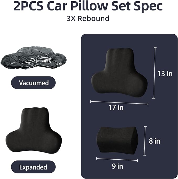 Car Neck & Lumbar Support Pillow Set for Honda Pilot, Soft Memory Foam Headrest & Back Cushion, Ergonomic Comfortable Seat Support for Daily Driving and Long Trips Car Interior Accessories