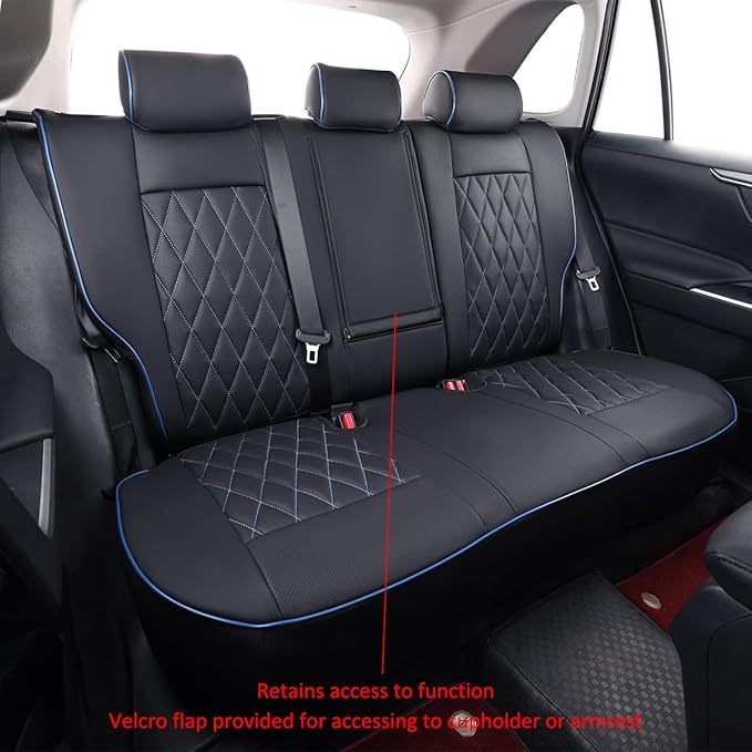 EKR Rav4 Seat Covers Custom Fit for Toyota Rav4 (Hybrid) Woodland/Limited 2026, Leather Car Seat Cover Full Set for SUV,Faux Leather(Black with Blue Piping)