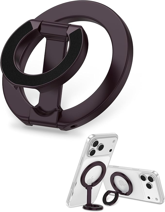 MagSafe Finger Ring Phone Holder with Kickstand, Magnetic Grip Stand for iPhone 17e/17 Pro Max/Air/16e/16 Plus/15/14/13/12 Samsung Galaxy & Pixel, Stick-On for MagSafe Car Mount, Gym & Metal Surfaces