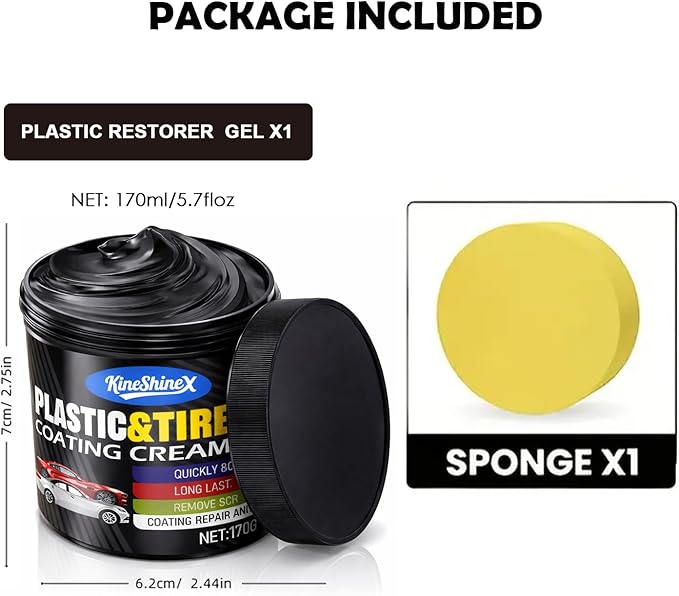 Black Trim Restorer, Plastic Restorer for Cars - Restore Faded Bumpers, Plastic, Trim, Vinyl & Rubber - Car Detailing Kit Tire Shine Applicator Shiny Stuff for Jeep, Truck Car Accessories - 6oz