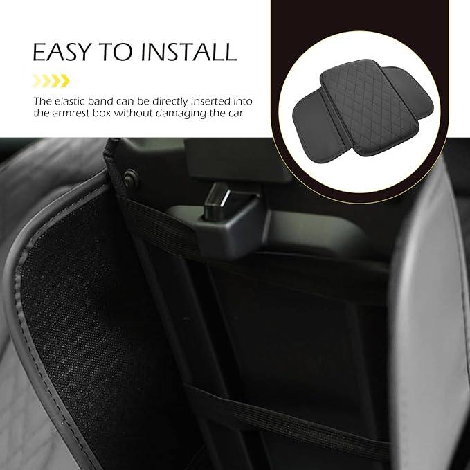 Car Center Console Cover, Waterproof Leather Car Armrest Cover Cushion with Side Storage Pockets, Upgraded Vehicle Armrest Storage Box, Universal for SUV, Sedan, Truck (Black)