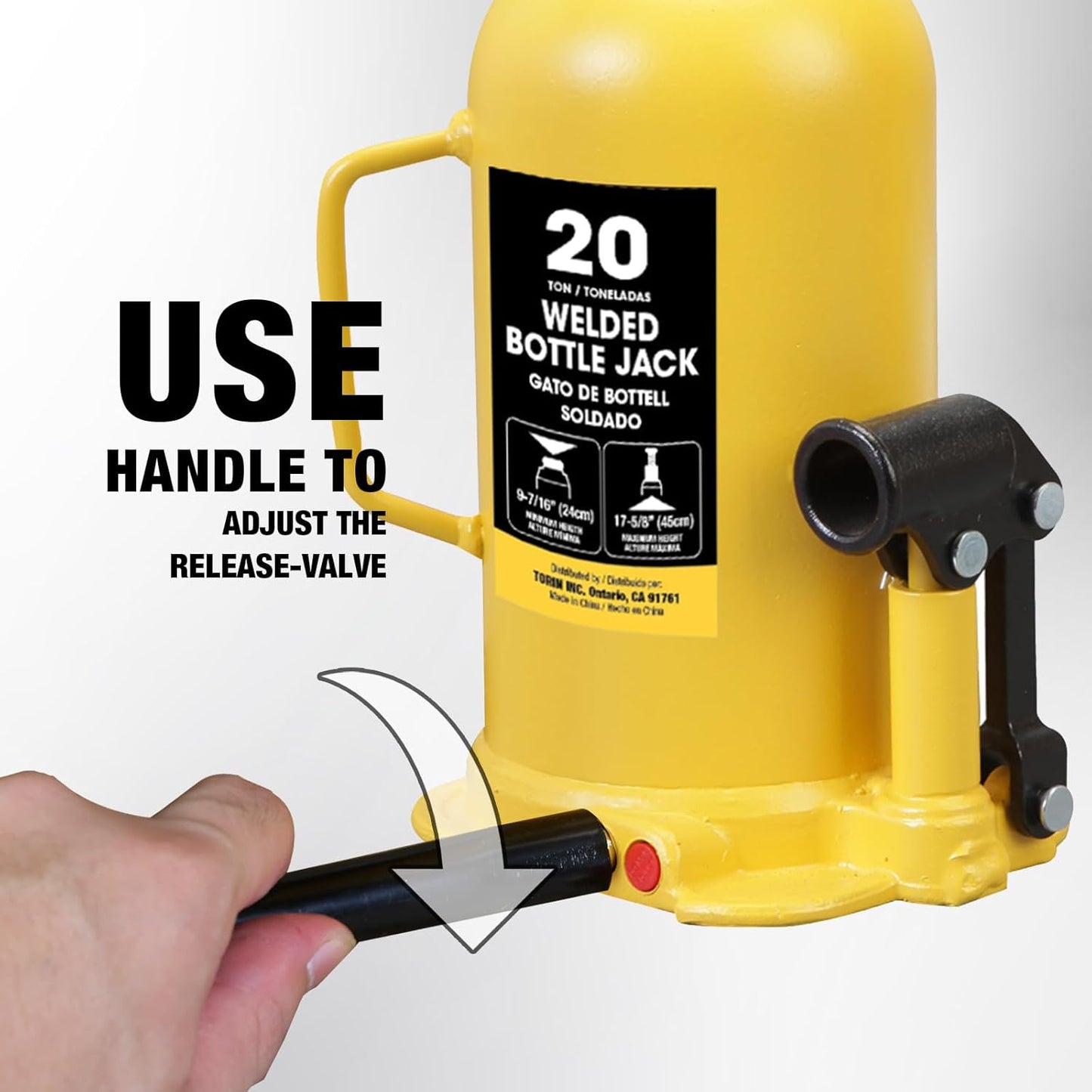YELLOW JACKET 20 Ton Bottle Jack All Welded Hydraulic Jack with 2-Section Long Handle, for Car, Pickup Truck, Truck, RV, Auto Repair, Industrial Engineering