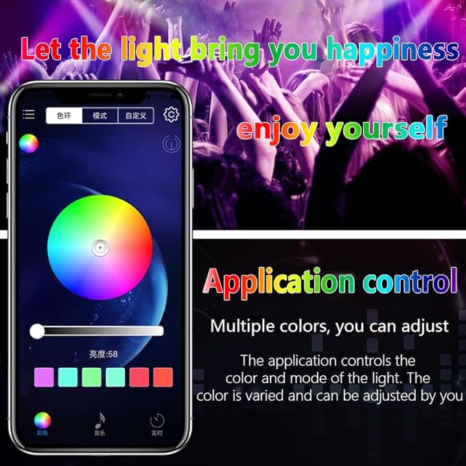 Car LED Strip Lights, 4Pcs App Control Interior Lights, Multicolor Music Car Strip Light Under Dash Lighting Kit with Sound Active Function and Remote Controller, DC 12V