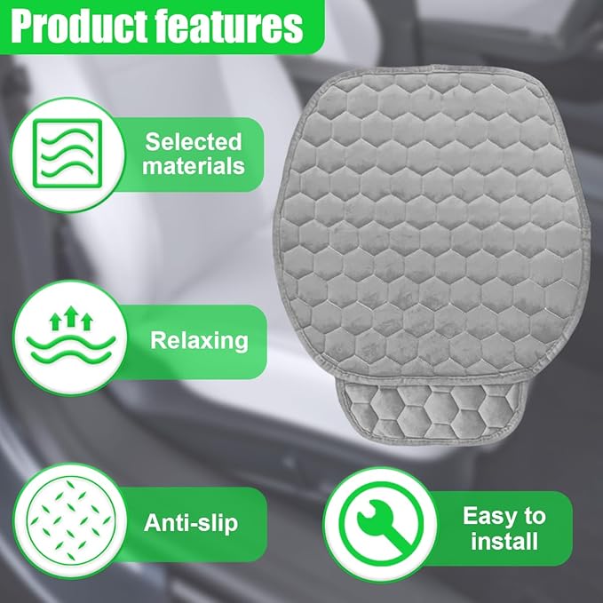 Car Seat Cover, Soft Plush Auto Bottom Seat Covers, Anti Slip Vehicle Front Seat Cushion Protector, Comfortable Car Interior Seats Pad Mat Accessories for Sedan, SUV, Truck (Gray)