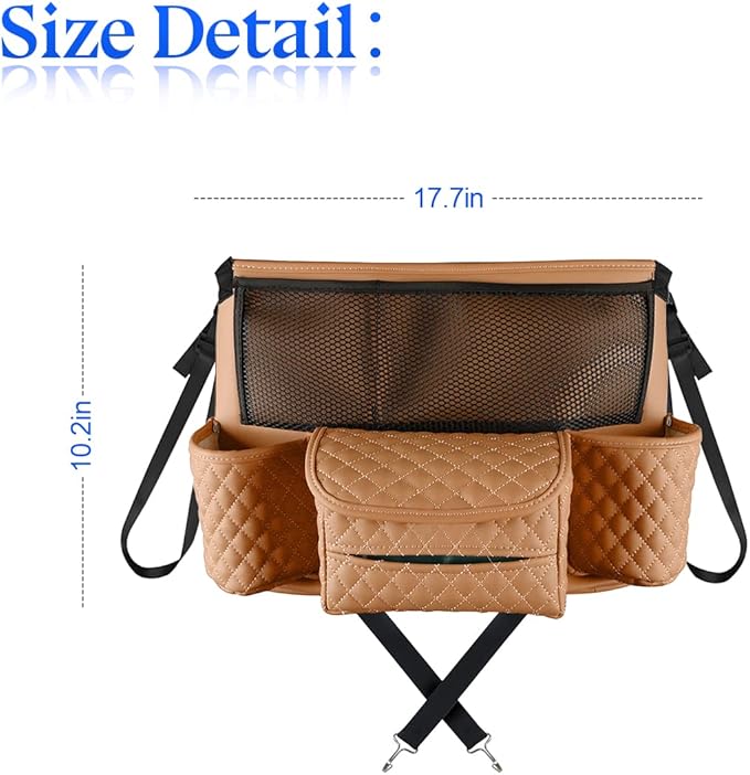 zipelo Car Handbag Holder Between Seats, PU Leather Multi-Pocket Large Capacity Purse Holder, Auto Net Bag Barrier of Backseat Pet Kids, Car Seat Organizers and Storage for Cargo Tissue Cup (Brown)