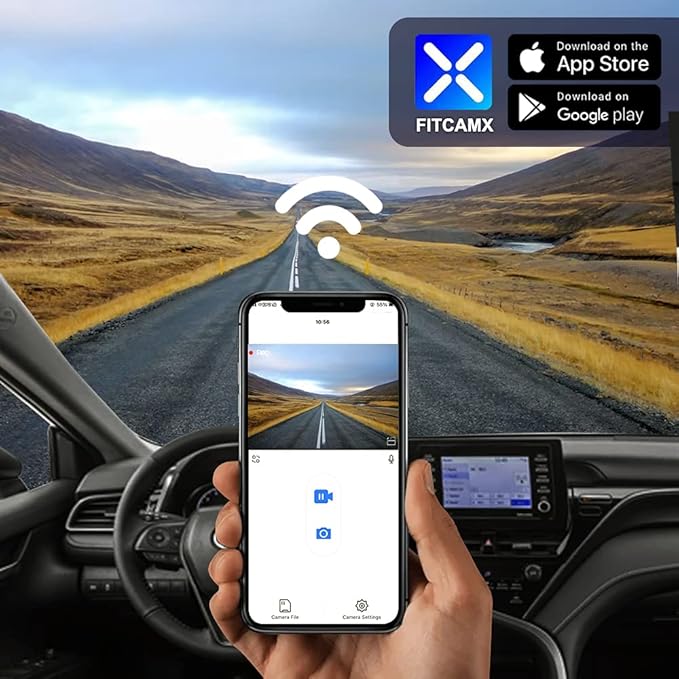 Fitcamx Front 4K+Rear 1080P Dash Cam for 2021-2024 Toyota Camry LE L XLE TRD XSE SE Hybrid (Gen8/XV70), OEM Look, Built-in WiFi & APP, Dual Loop Recording, Gravity Sensor, Easy to Set, 128GB Card