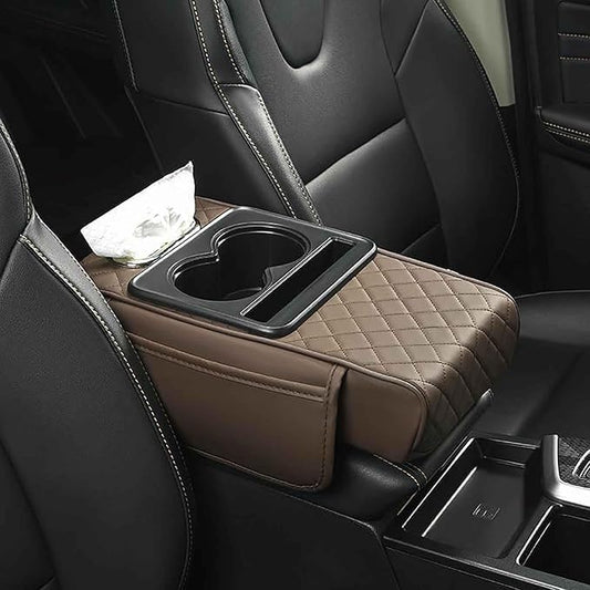 Car Armrest Pad for Toyota RAV4 XA50 RAV 4 2019-2024, PU Leather 5-in-1 Armrest Storage Box Center Console Cover Armrest Cushion Arm Rest Cushion Pads with Cup Holders and Tissue Box