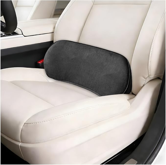 Car Lumbar Support Pillow, Memory Foam Suede Vehicle Back Support Cushion for Pain Relief, Breathable Automotive Interior Seat Lower Back Pillow, Universal for SUV Van Truck (Black)