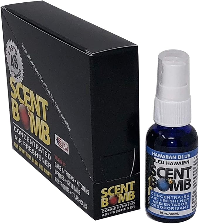 Scent Bomb Air Freshener Spray, Long-Lasting Odor Eliminator - Effective Deodorizer for Home & Car, Fresh Room Spray for Kitchen, Bathroom & Smell Neutralizer - 1 oz Pack of 4, Hawaiian Blue Scent